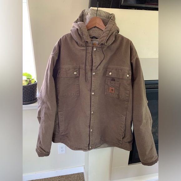 Carhartt Other - Carhartt men’s J284 FWD Brown Hooded Jacket Sherpa Lined XXL Snap Button